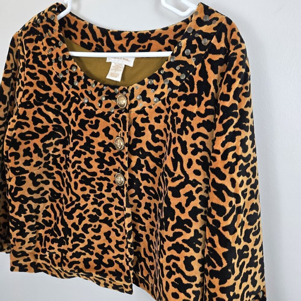 Velvet Cropped Jacket Leopard Print 3-Button Monroe & Main LARGE Orange Black